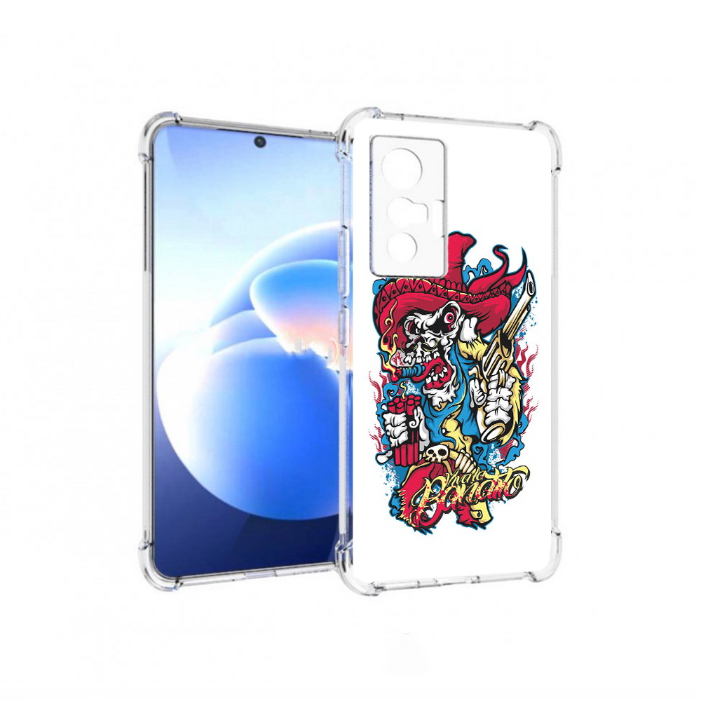 

Чехол MyPads Tocco для Vivo X70 нарисованный скелет с писталетом, Прозрачный, Tocco