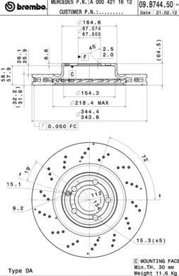 

Тормозной диск brembo комплект 1 шт. 09B74451