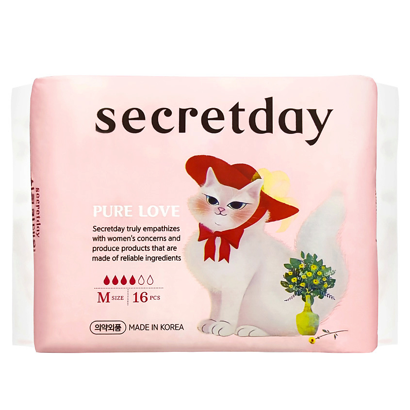 Хлопковые гигиенические прокладки Secret Day Pure Love М, 16 шт