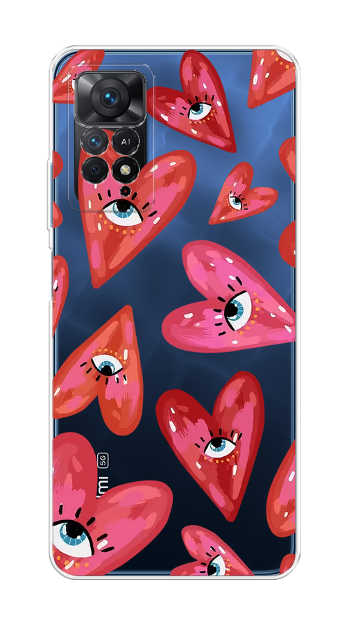 

Чехол на Xiaomi Redmi Note 11 Pro "Сердечки с глазами", Коричневый;красный;розовый, 314750-1
