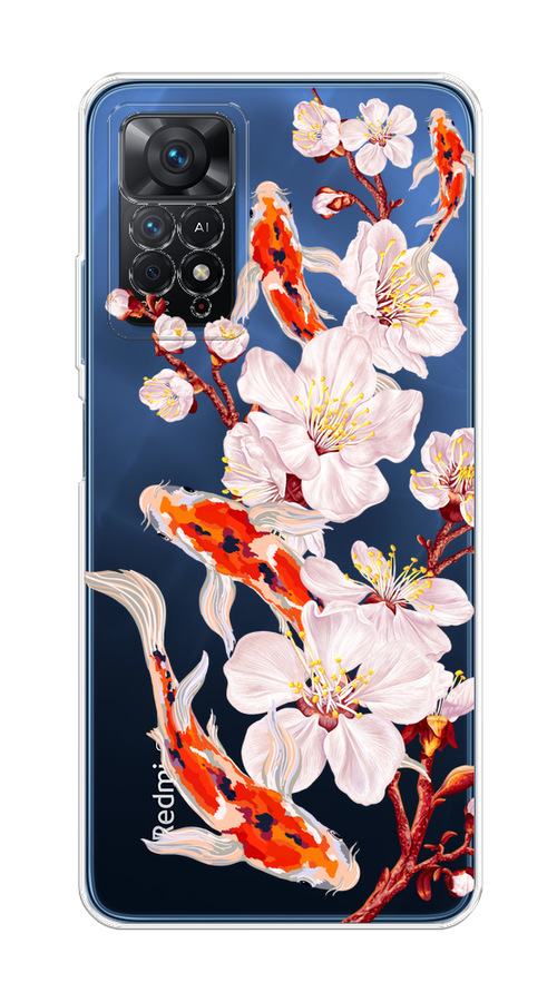 

Чехол на Xiaomi Redmi Note 11 Pro "Карпы и сакура", Оранжевый;розовый;бежевый;прозрачный, 314750-1