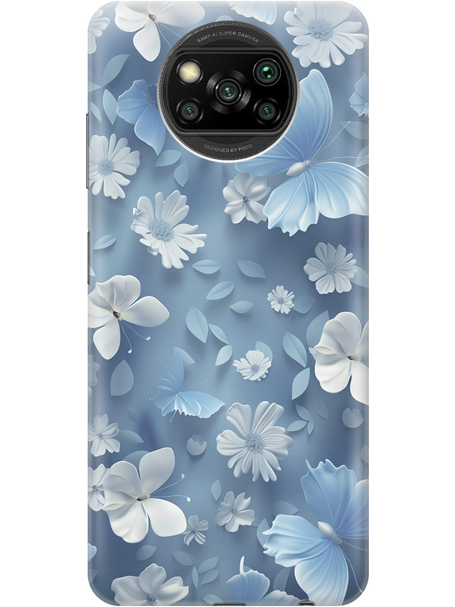 

Силиконовый чехол на Poco X3/X3 Pro с принтом "Голубые бабочки", Прозрачный;белый;голубой, 723602710