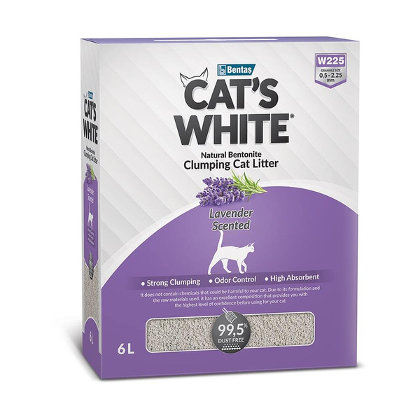 Комкующийся наполнитель Cat's White BOX Lavender бентонитовый, лаванда, 6 л