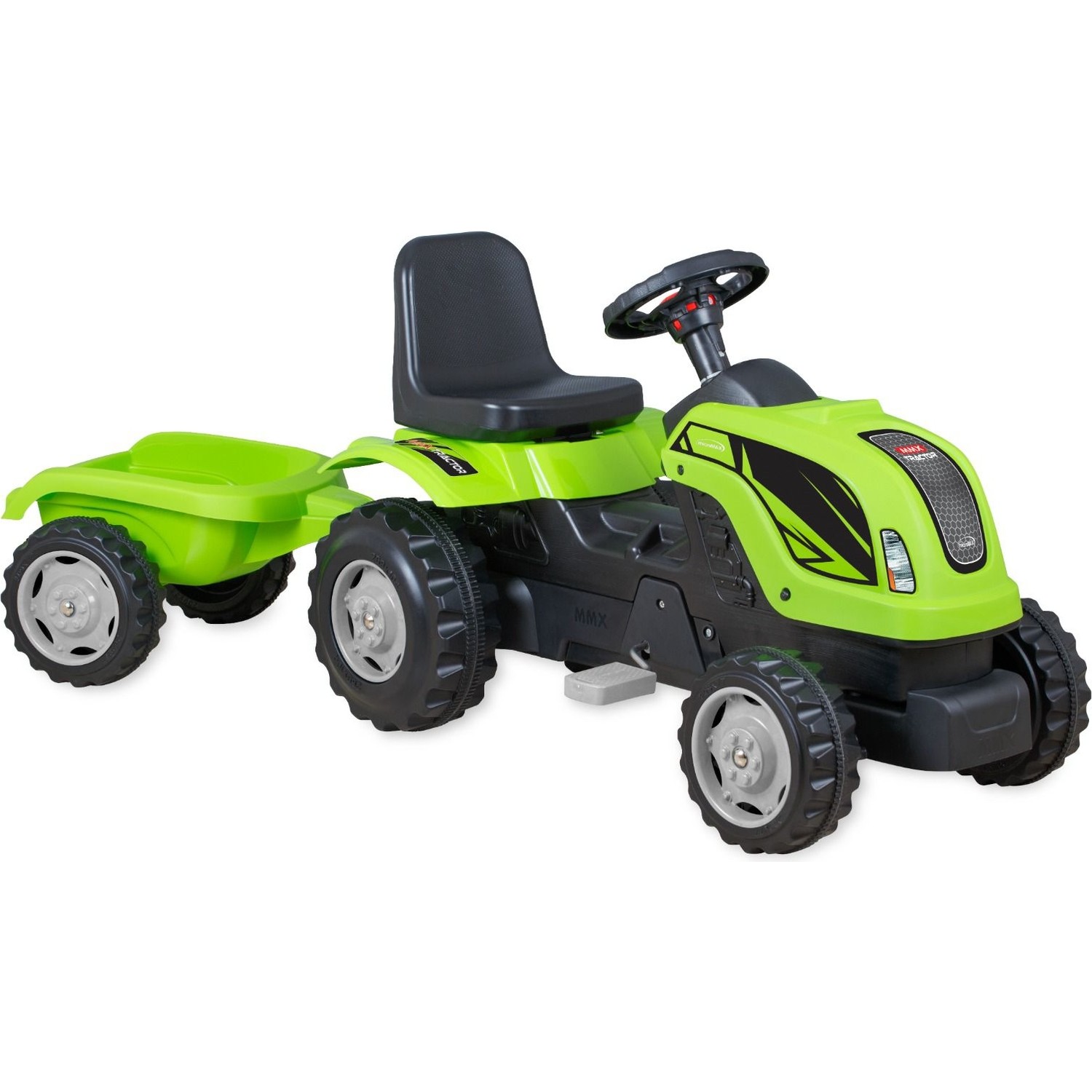 Трактор педальный MMX с прицепом зеленый