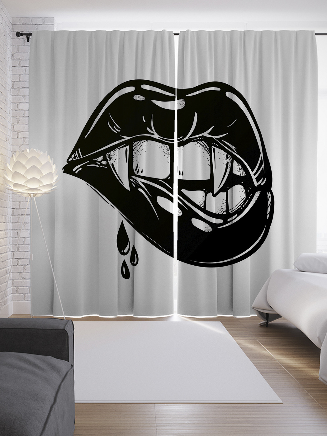 

Шторы JoyArty с фотопечатью "Женские клыки" из сатена, 290х265 см, Женские клыки