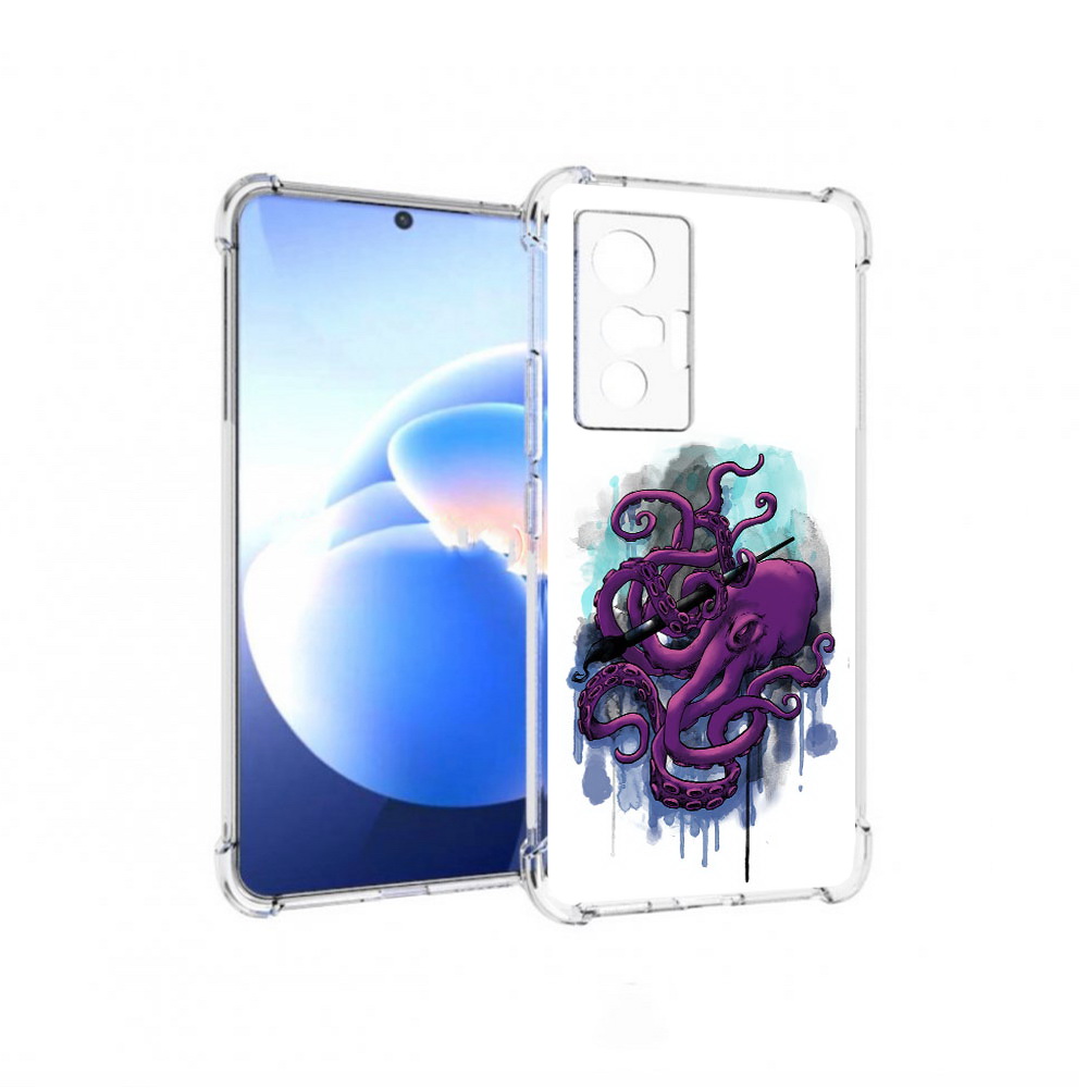 

Чехол MyPads Tocco для Vivo X70 фиолетовый осьминог, Прозрачный, Tocco