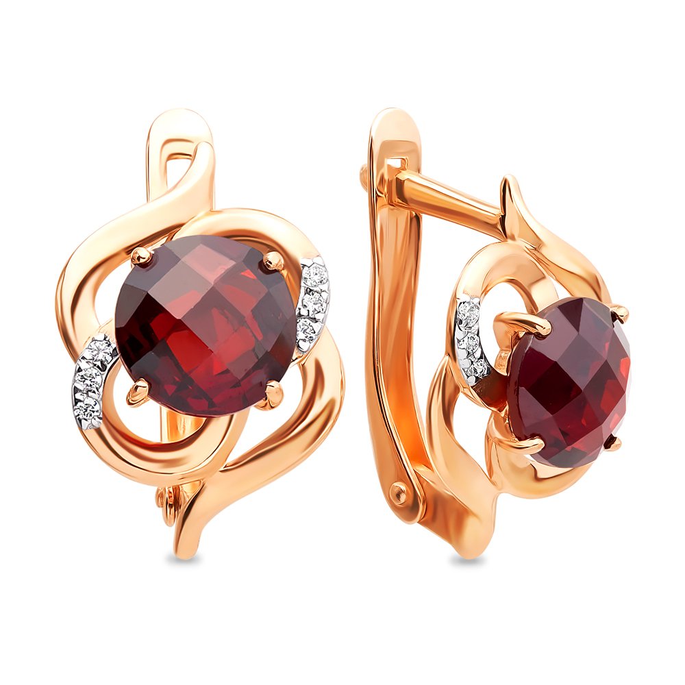 

Серьги из красного золота 585Gold 202007186, гранат/фианит, 202007186
