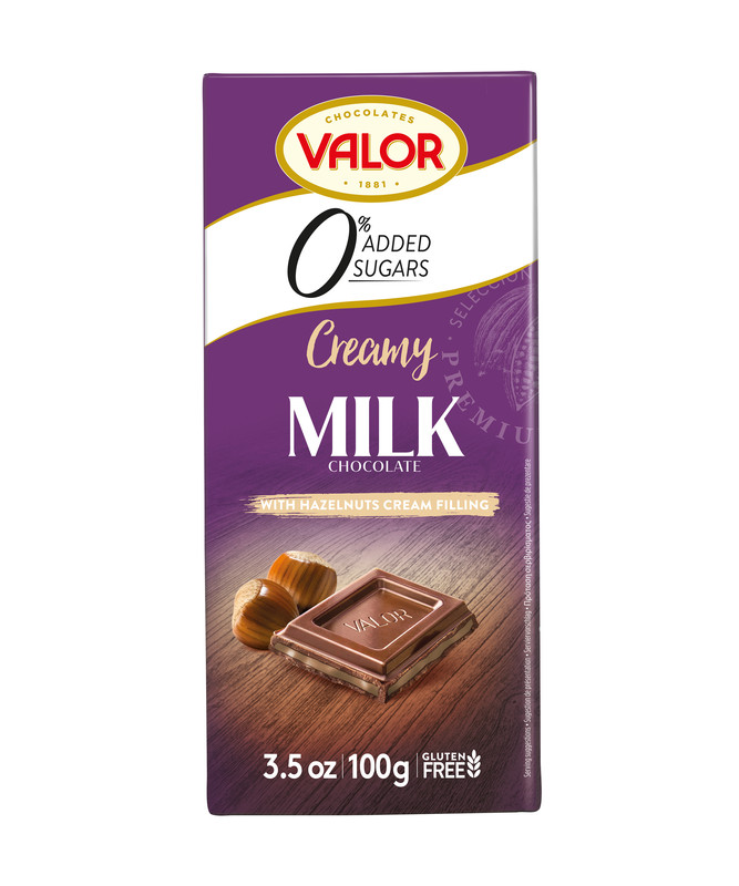 Плитка Valor молочная с кремом из фундука без сахара 100 г