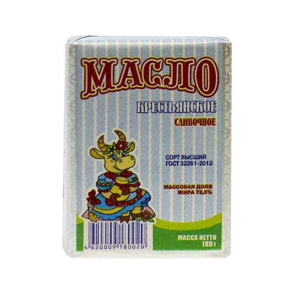 

Сладкосливочное масло Молочный аккорд Крестьянское 72,5% 180 г