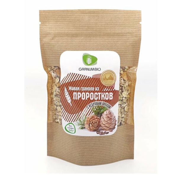 

Гранола GranumBio живая льняная из проростков с кедровым орехом 130 г