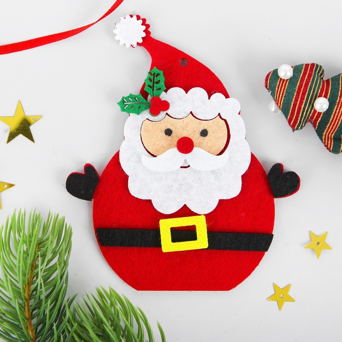 Набор для творчества - создай ёлочное украшение из фетра «Дед мороз - красный нос» украшение подвесное азалия шар 10 см красный
