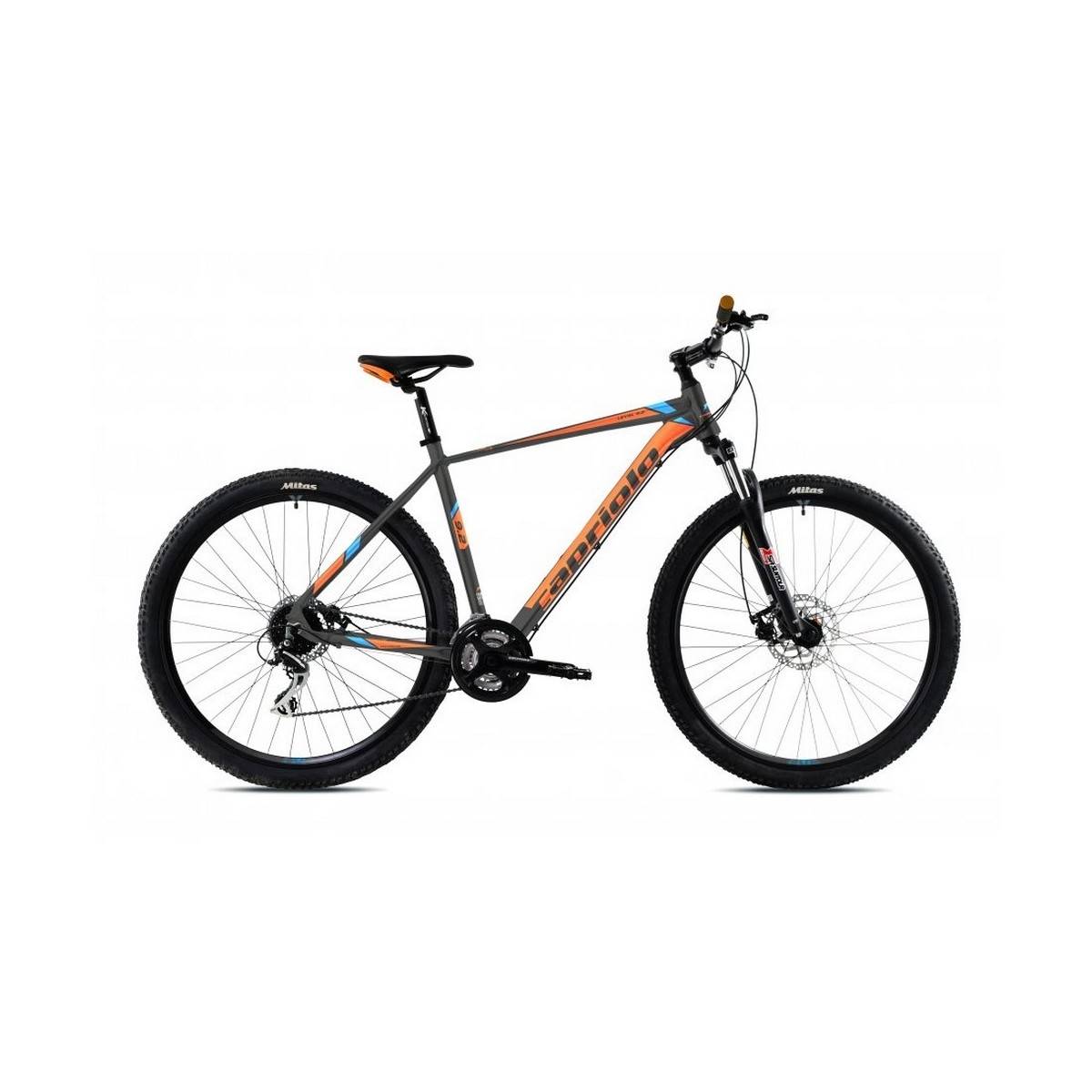 Велосипед CAPRIOLO MTB LEVEL 9.2 29'' 3 X 8, ALU 21'' серый мат - оранжевый - синий 2024