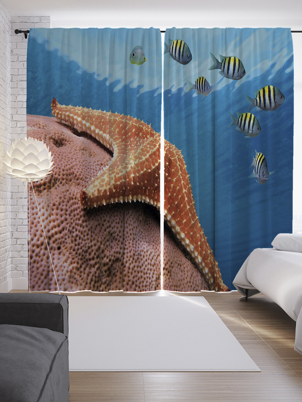 

Шторы JoyArty с фотопечатью "Одинокая морская звезда" из сатена, 290х265 см, Одинокая морская звезда