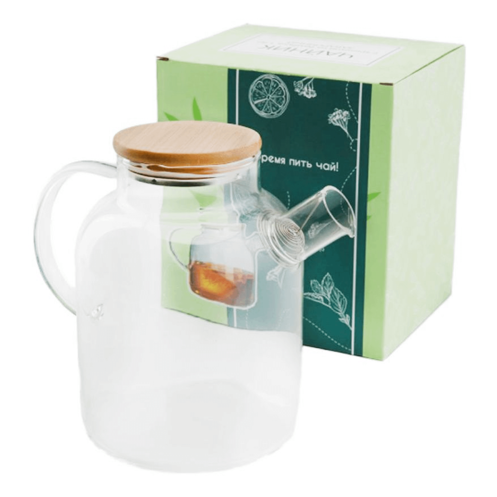 

Заварочный чайник Kitchen Collection с крышкой из бамбука 1,8 л, Прозрачный