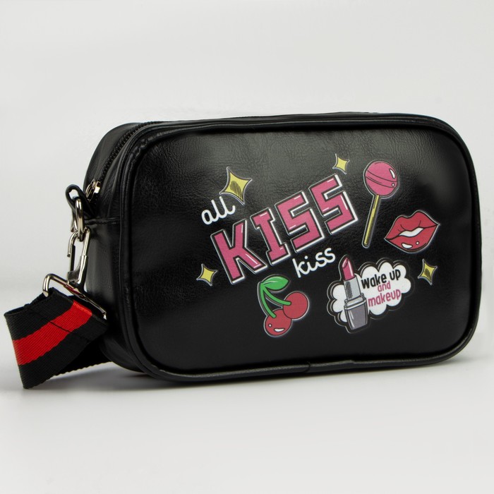 

Сумка детская Kiss, искусственная кожа, на ремешке, чёрная, Черный, NAZAMOK KIDS