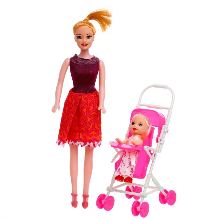 Кукла-модель Мама с дочкой с коляской, МИКС