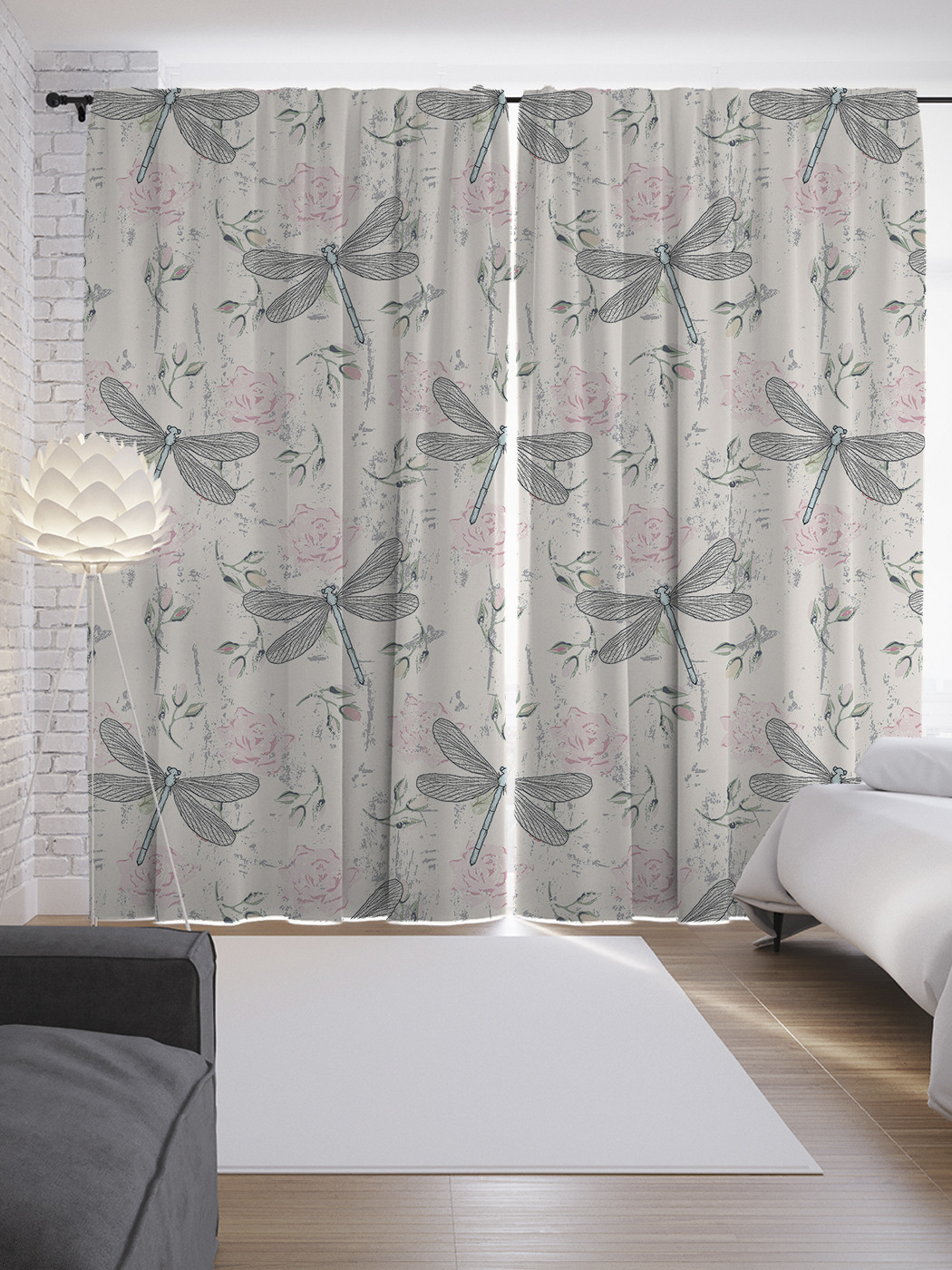 

Шторы JoyArty с фотопечатью "Стрекоза монохром" из сатена, 290х265 см, Стрекоза монохром