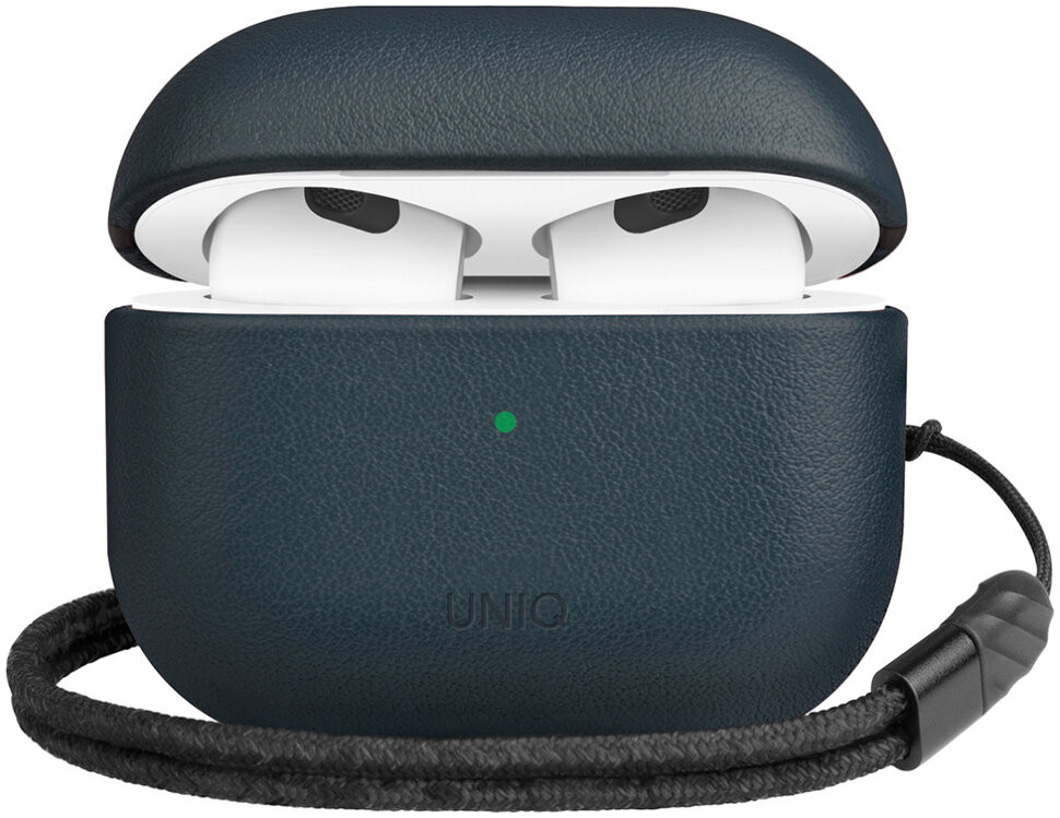 Чехол Uniq Terra Genuine Leather with wrist strap для AirPods 3, Синий