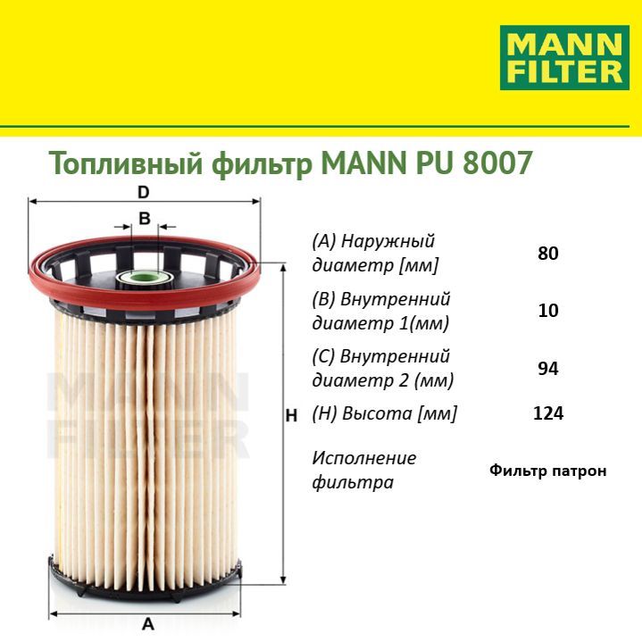 

Фильтр топливный MANN FILTER MANN-FILTER_PU8007, PU8007