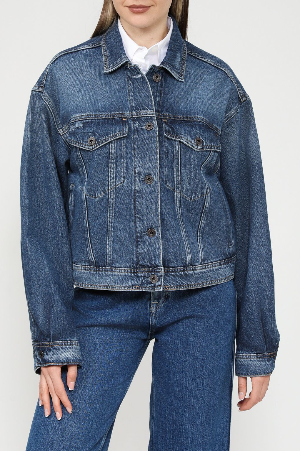 

Джинсовая куртка женская Pepe Jeans PL402392HU8 синяя L, Синий, PL402392HU8