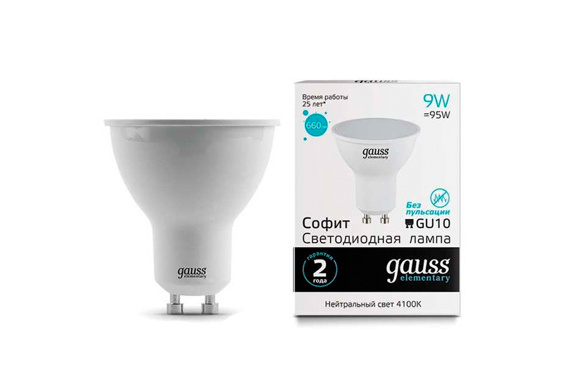 Лампа Gauss LED Elementary MR16 GU10 9W 660lm 4100К