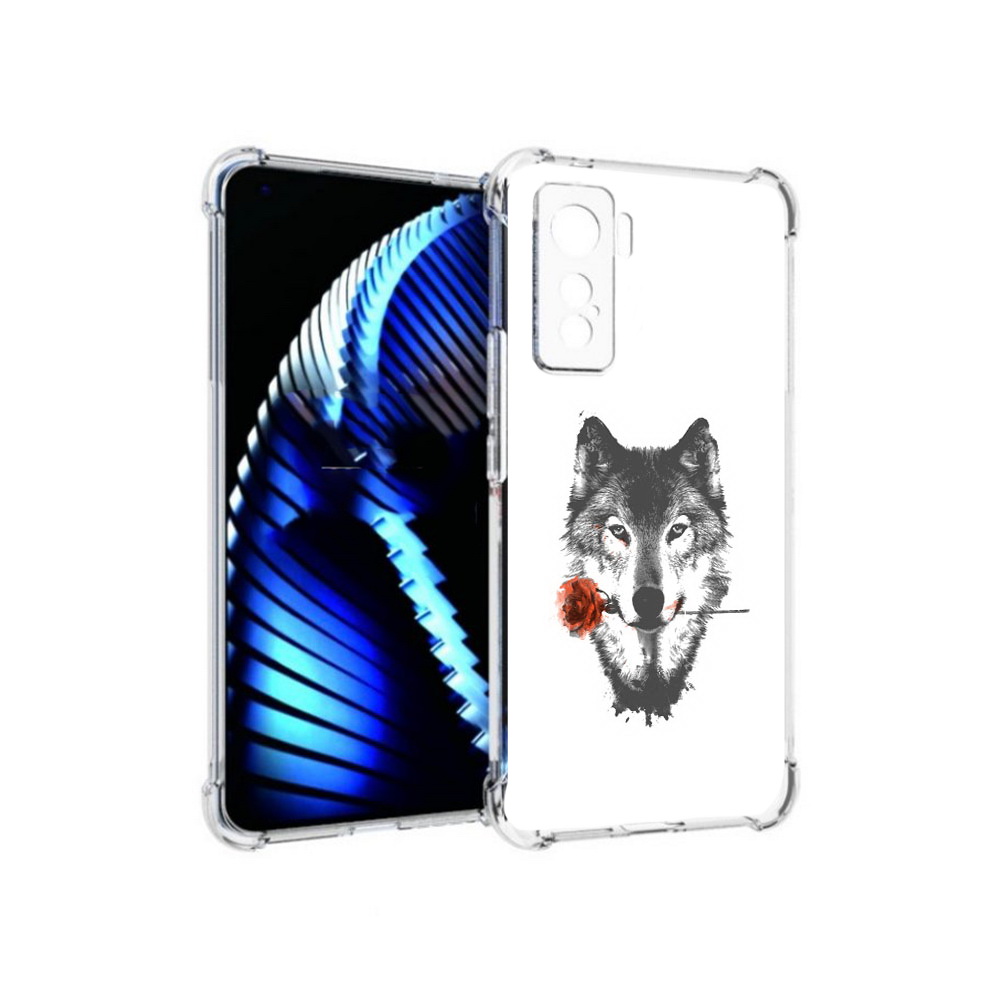 

Чехол MyPads Tocco для Vivo iQOO 5 волк с розой, Прозрачный, Tocco