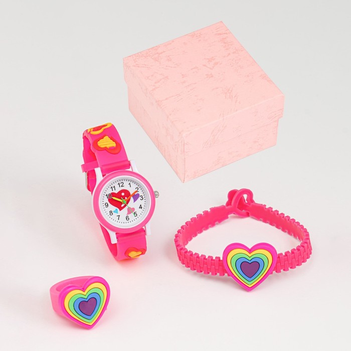 фото Подарочный набор "сердечко" 3 в 1: наручные часы, браслет, кольцо nobrand
