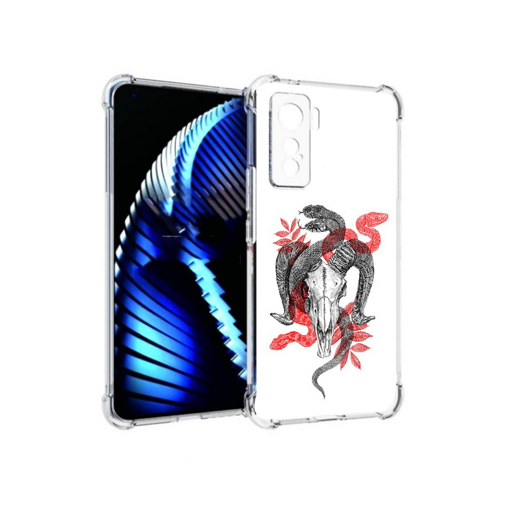 

Чехол MyPads Tocco для Vivo iQOO 5 змея в черепе рисунок, Прозрачный, Tocco