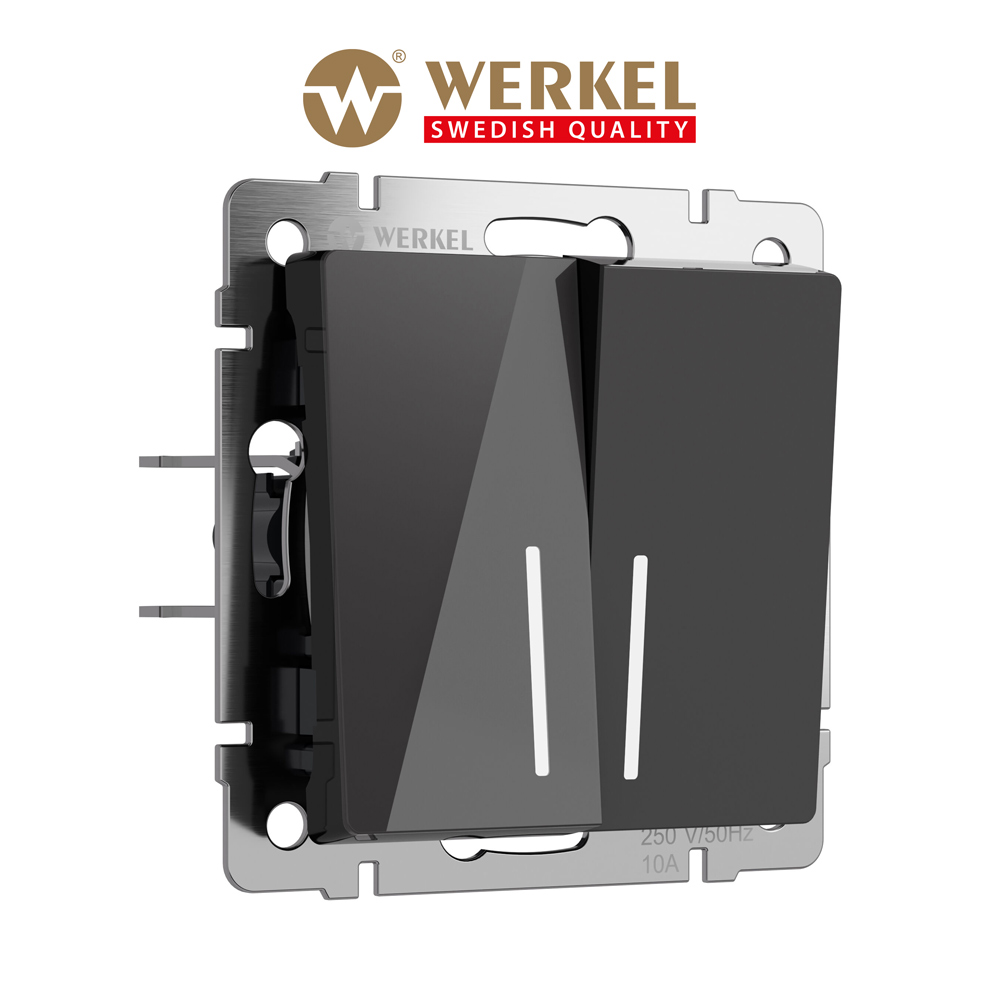 

Встраиваемый двухклавишный выключатель с подсветкой Werkel W1120148 10А акрил черный, Выключатель двухклавишный с подсветкой