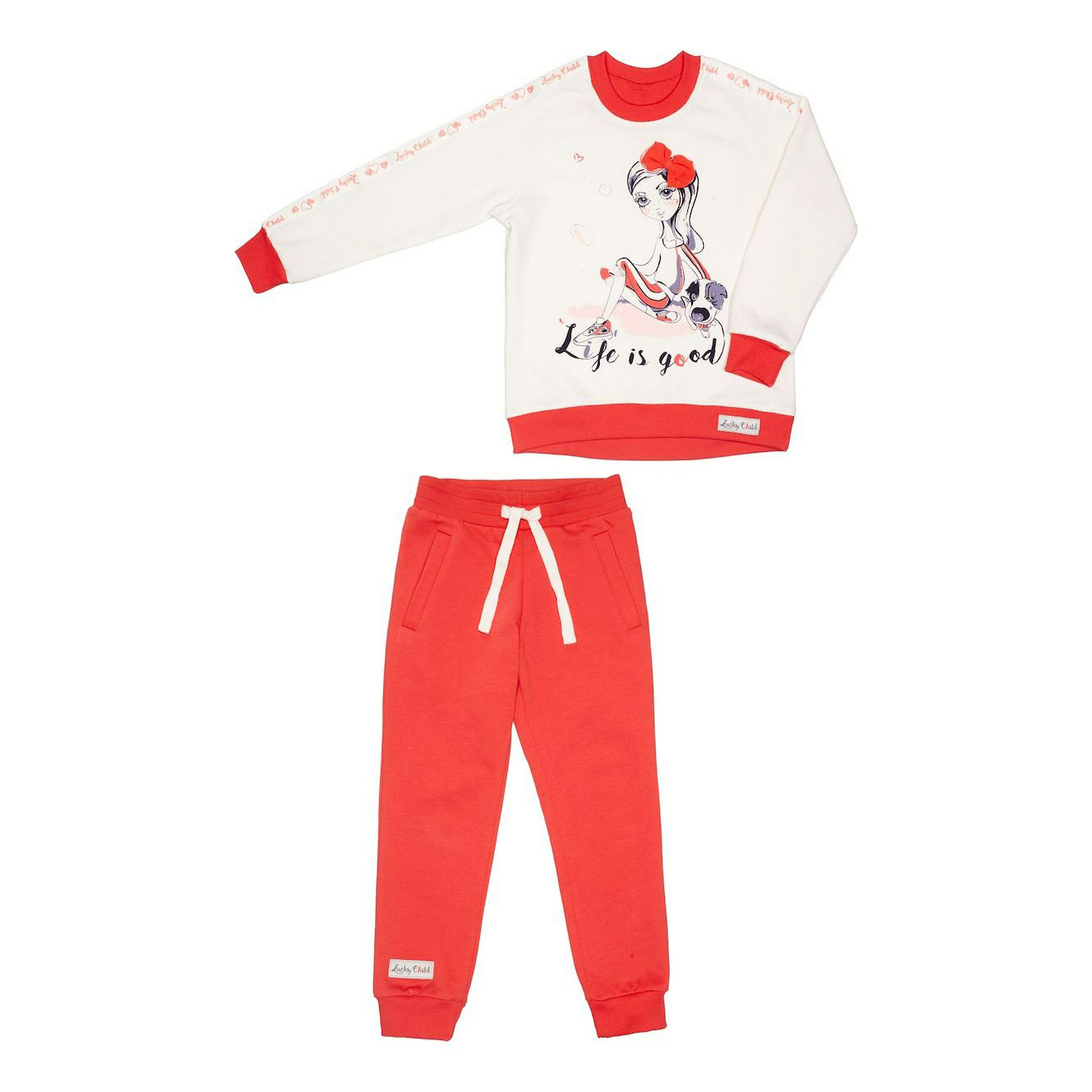

Спортивный костюм для девочек 110-116 Lucky Child коралловый-молочный