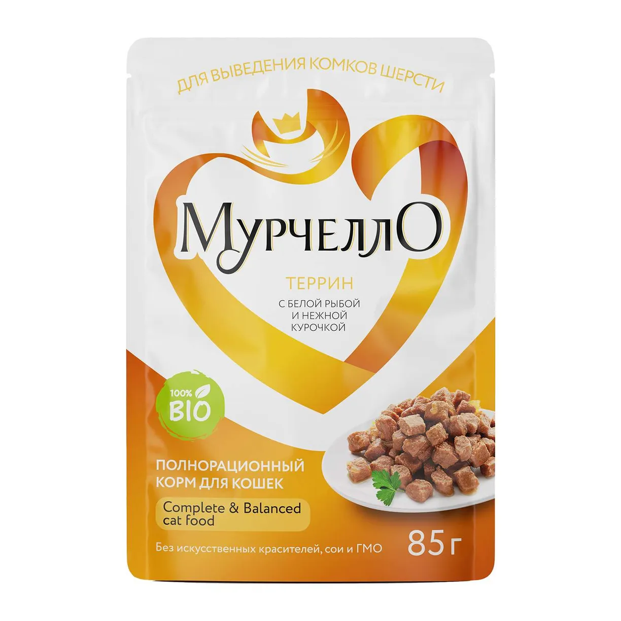 Влажный корм для кошек Мурчелло, с белой рыбой и нежной курочкой, 85г