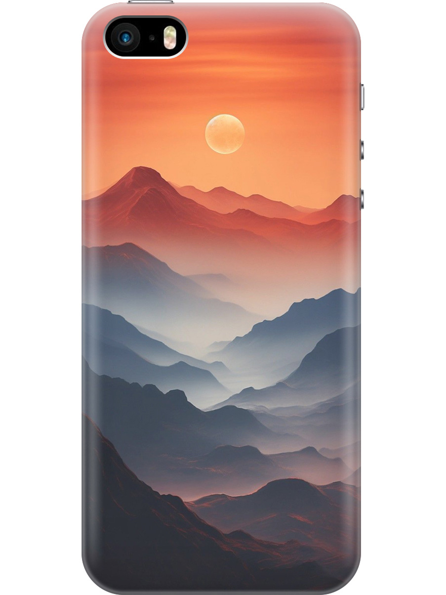 

Силиконовый чехол на Apple iPhone SE/5s/5 с принтом "Луна над горами", Прозрачный;оранжевый;черный, 713830210