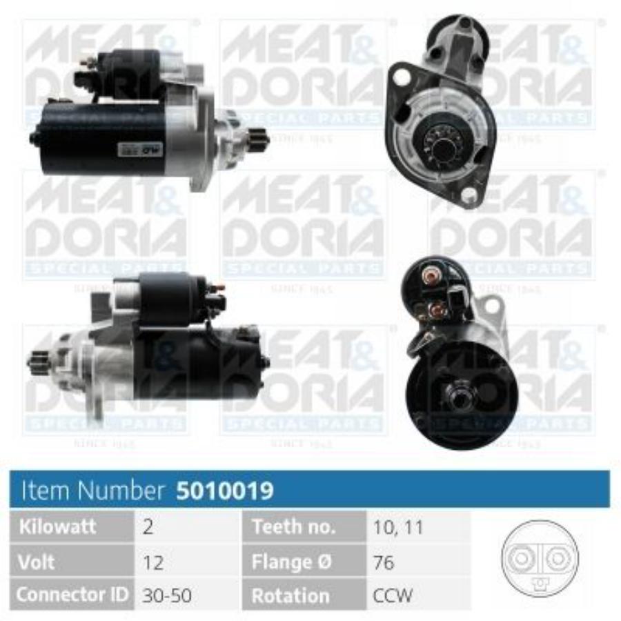 

MEAT&DORIA 5010019 Стартер 12V 2KW Audi A3 (8L1), VW Polo (9N)