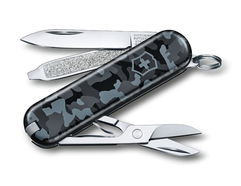 

Нож-брелок VICTORINOX Classic SD Navy Camouflage, 58 мм, 7 функций, серо-синий камуфляж, Серый;синий