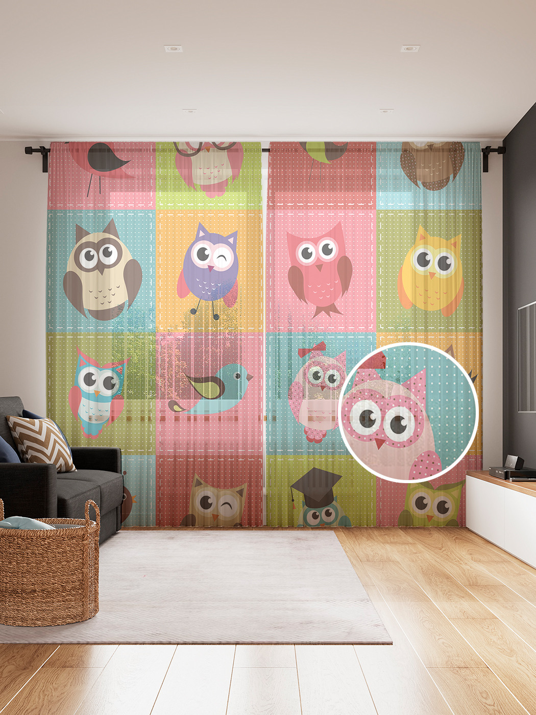 

Фототюль JoyArty "Веселые птички", 145x265см (2 полотна со шторной лентой + 50 крючков), Веселые птички