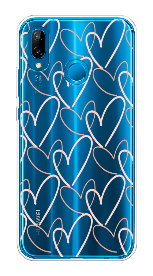 

Чехол на Huawei P20 Lite "Узор из сердечек", Розовый;бежевый, 64450-6