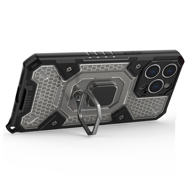 фото Противоударный чехол с innovation case с защитой камеры для iphone 13 pro (серый) black panther