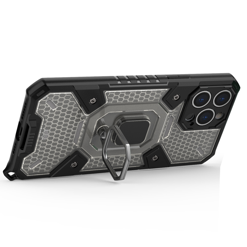 фото Противоударный чехол с innovation case с защитой камеры для iphone 13 pro max (серый) black panther