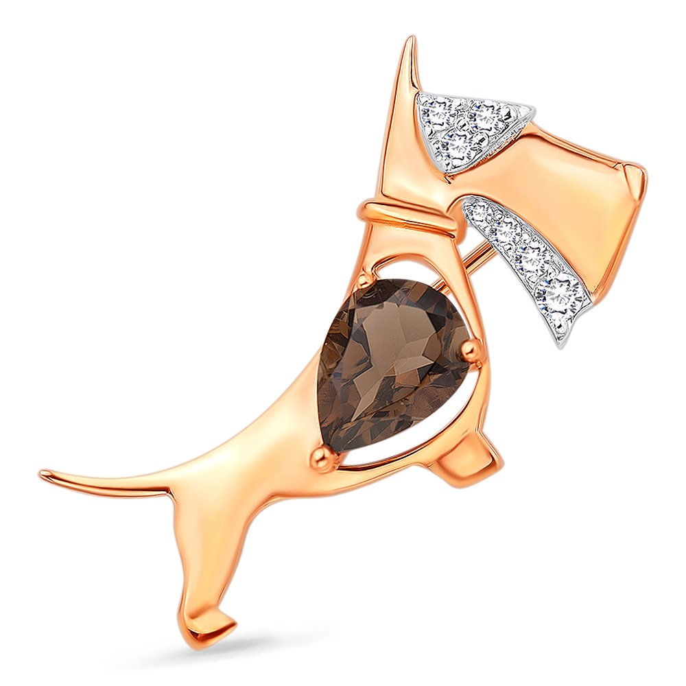 Брошь из красного золота с раухтопазом/фианитом 585Gold 209000114