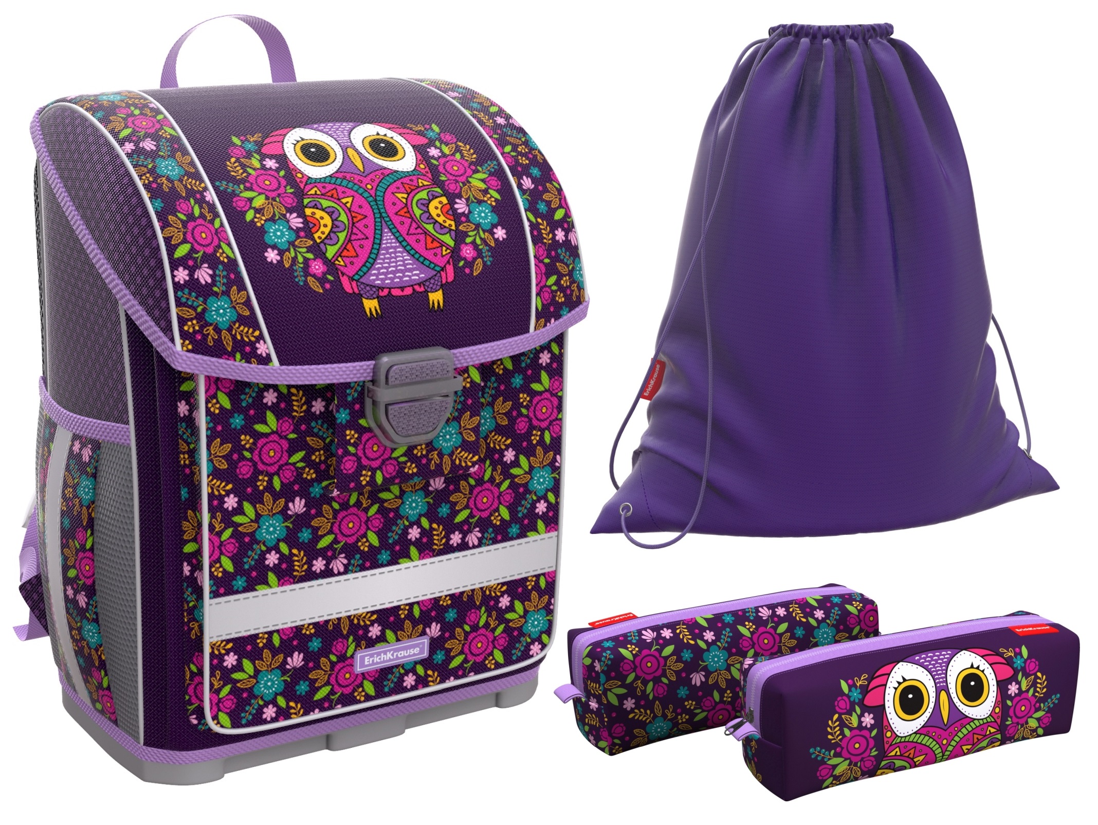 

Ранец ErichKrause ErgoLine 16 L Flower Owl с наполнением фиолетовый 46250_N, ErgoLine® 16 L