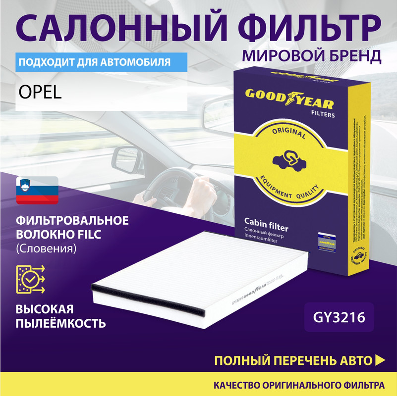 Фильтр салонный автомобильный Goodyear GY3216 697₽