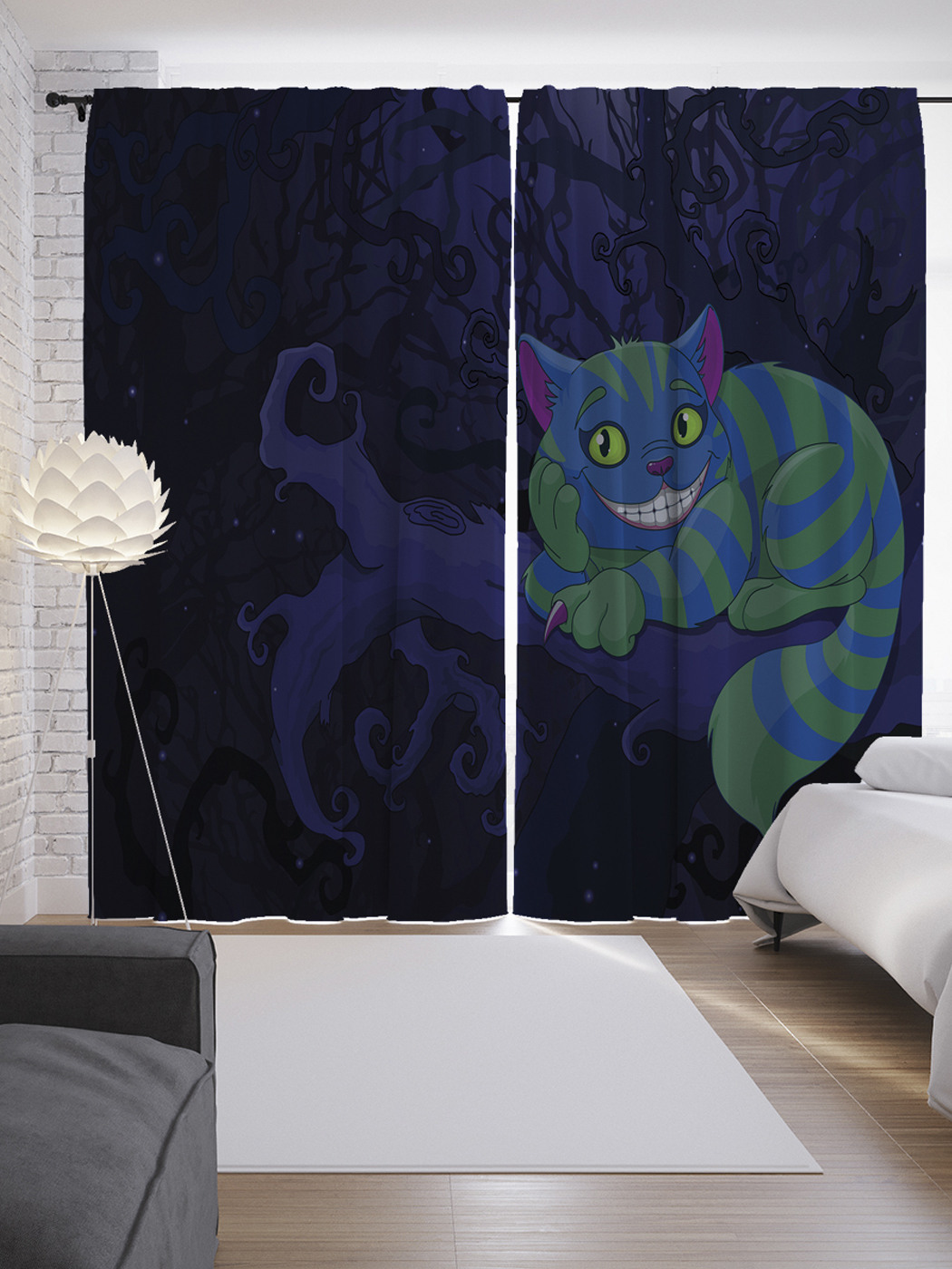 

Шторы JoyArty с фотопечатью "Чеширская кошка" из сатена, 290х265 см, Чеширская кошка
