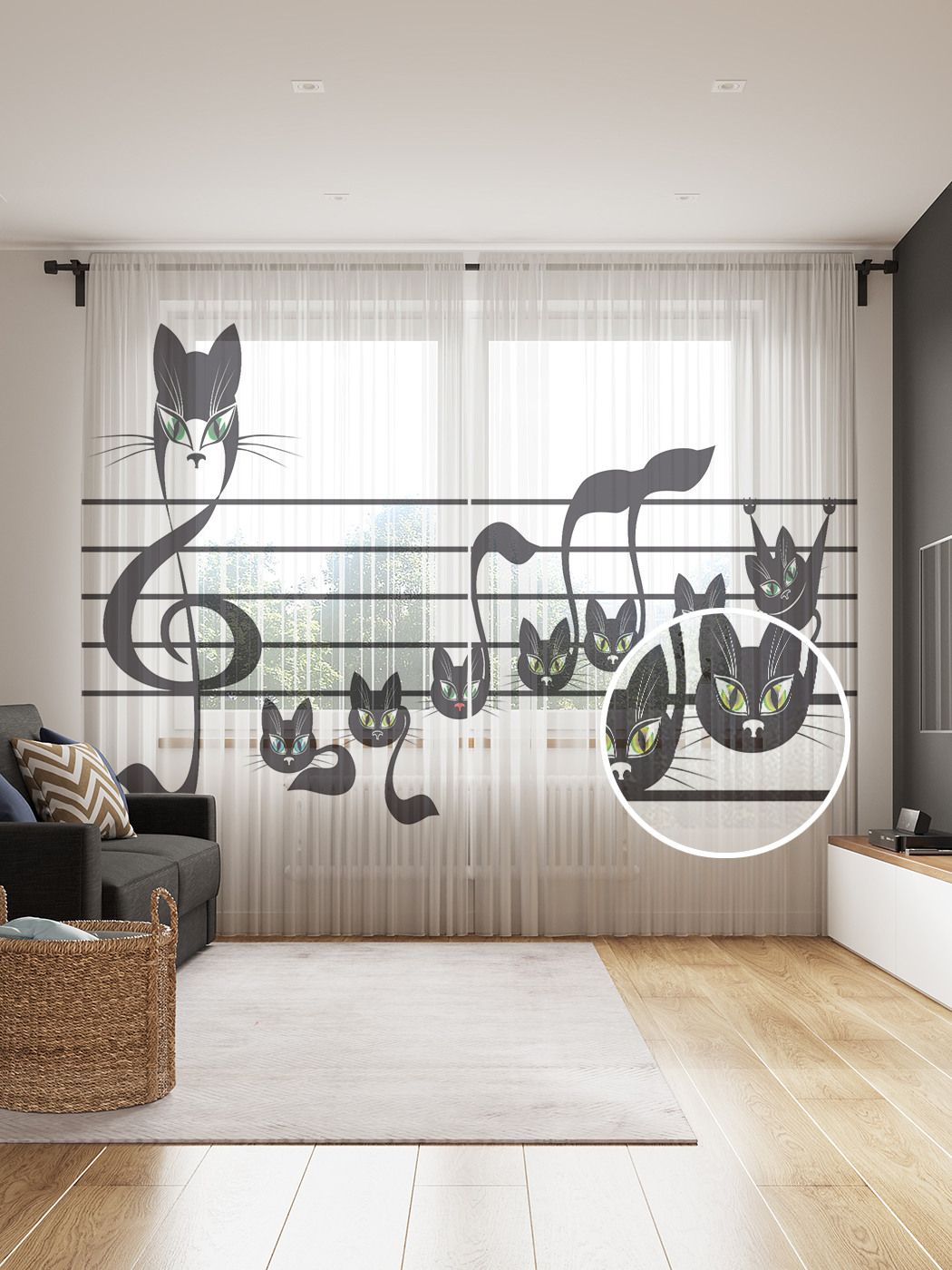 

Фототюль JoyArty "Кошачьи ноты", 145x265см (2 полотна со шторной лентой + 50 крючков), Кошачьи ноты