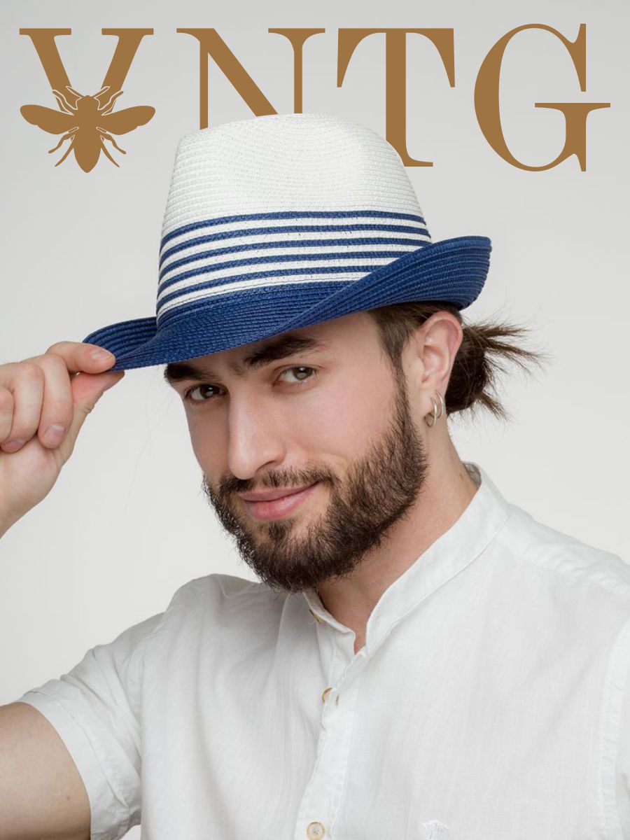 Шляпа мужская vintage+ 210М-LВБ белая/синяя, р.56-60