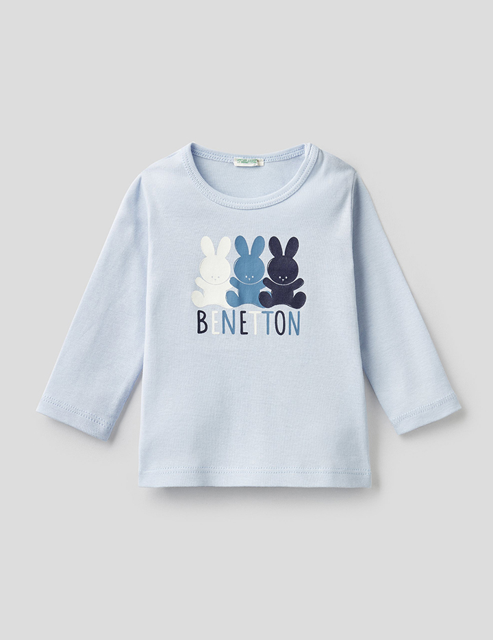 

Лонгслив для девочек Benetton цв. голубой р.62, 21A_3I9WMM28Q