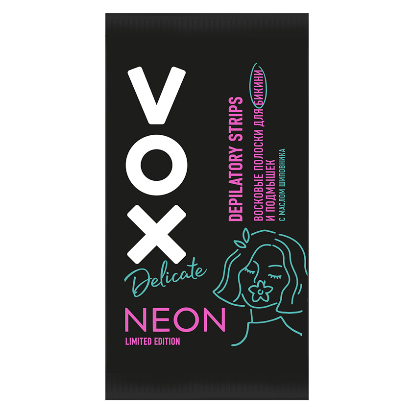 фото Полоски восковые для тела vox neon collection для деликатных зон 12 шт. + 2 салфетки