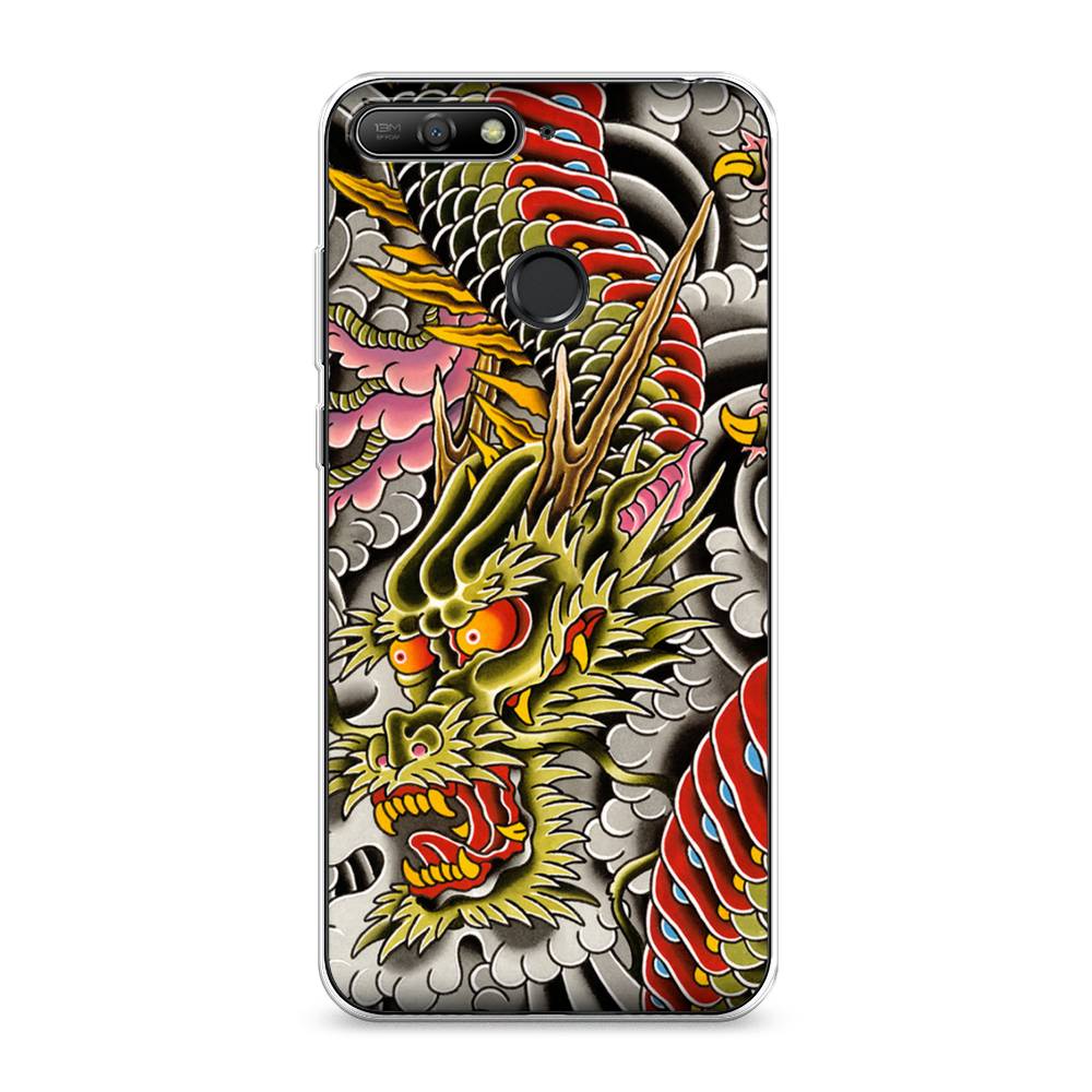 

Чехол на Honor 7C "Японский дракон", Желтый;розовый;красный, 65750-4