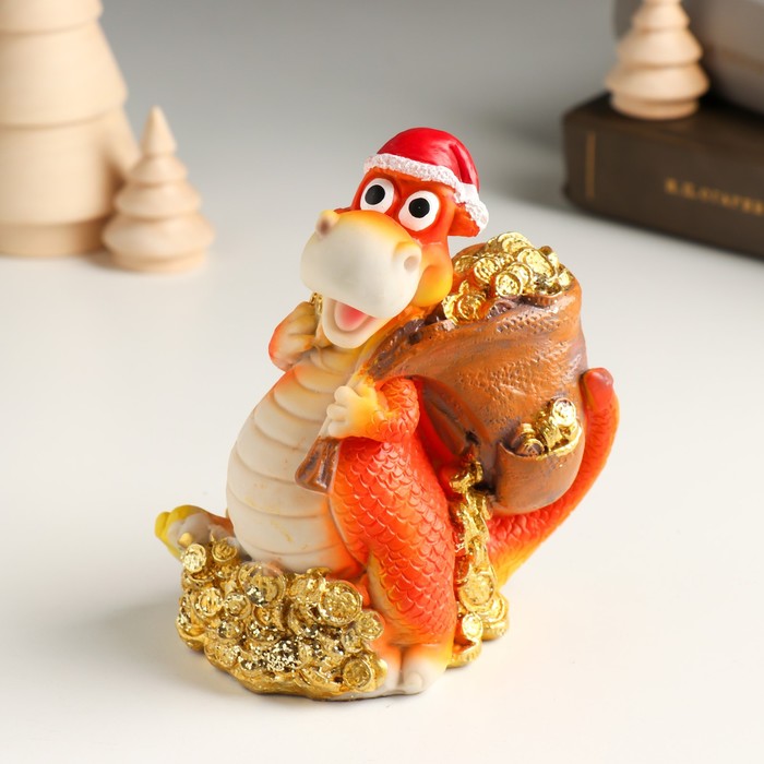 

Копилка Дракон в новогоднем колпаке с мешком монет 9491431, полистоун 9,5 х 6,1 х 11 см