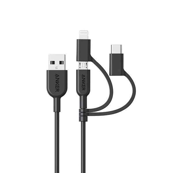 Кабель Anker PowerLine II 3 в 1 Micro USB, USB-C , Lightning 0.9 м черный (A8436H12)