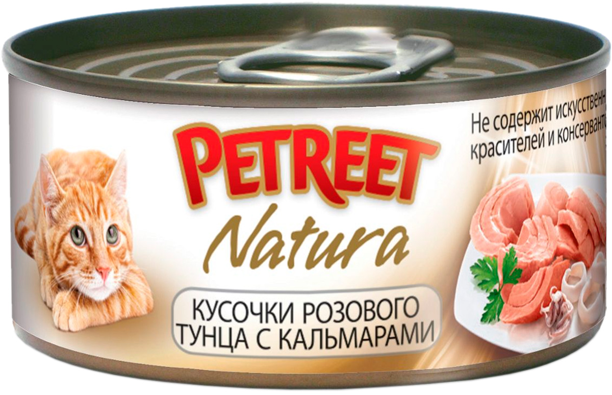 фото Влажный корм для кошек petreet natura , с тунцом и кальмарами, 12шт, 70г